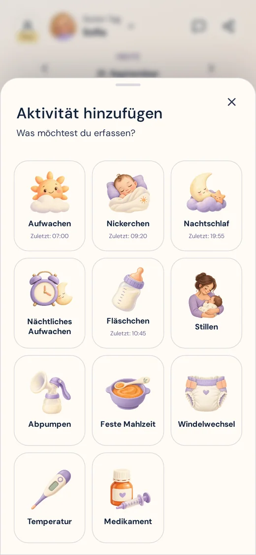 Der Bildschirm Tagebuch der App